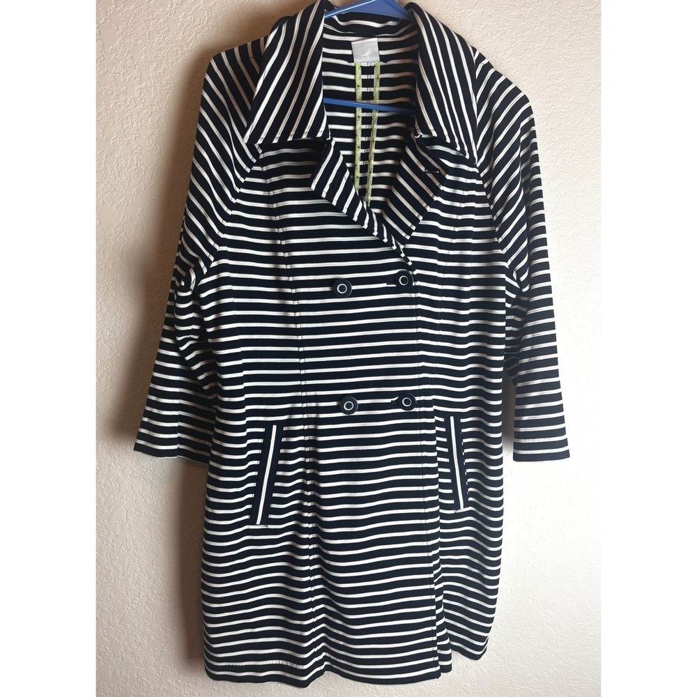 Cabi Womens Striped Double Breasted Blazer Jacket XL Black White Maritime